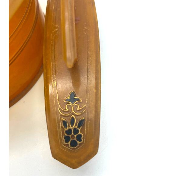 Vintage Art Deco Amber Pyralin powder Vanity Box and Nail Buffer Celluloid - Picture 6 of 8